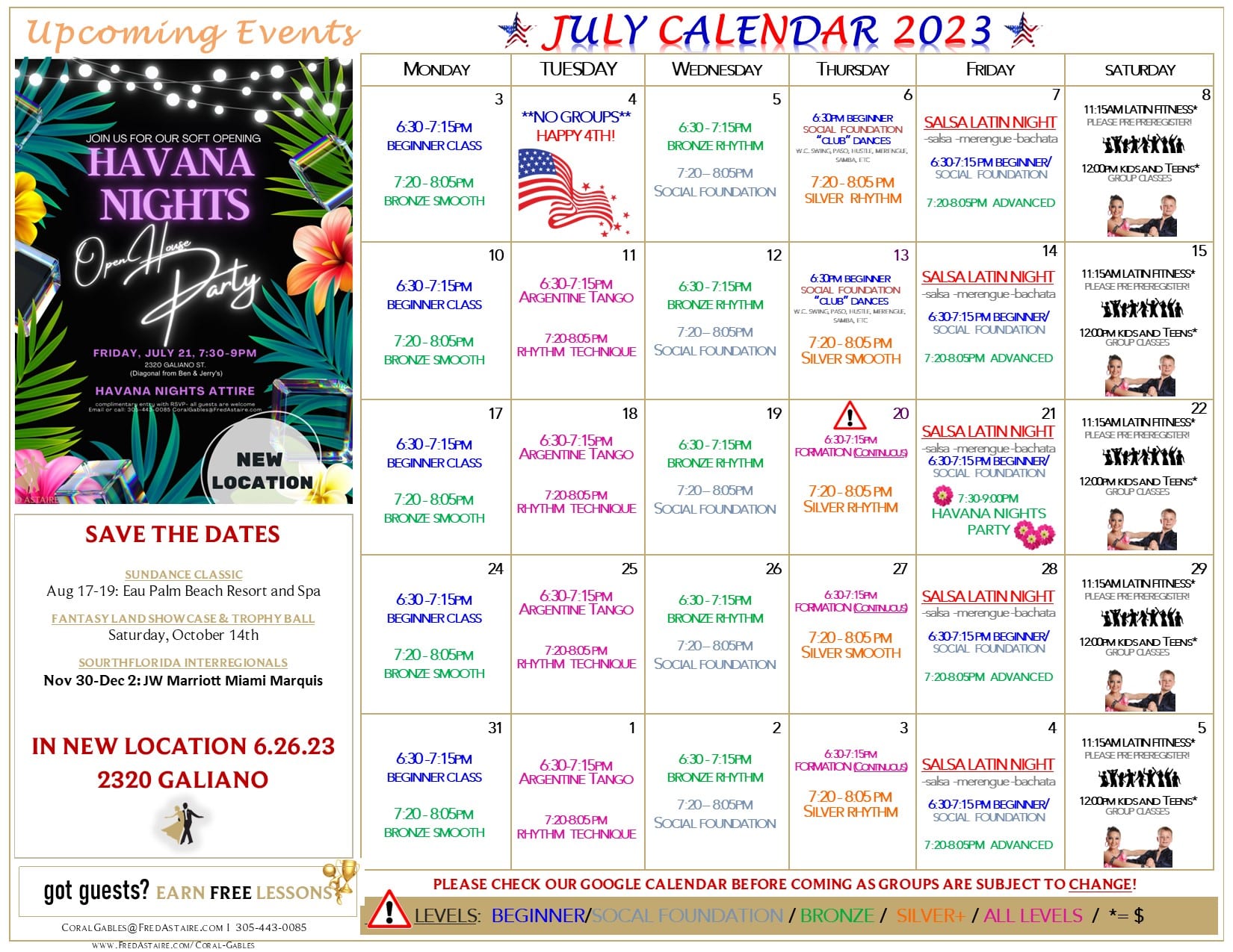 Our Dance Calendar Coral Gables