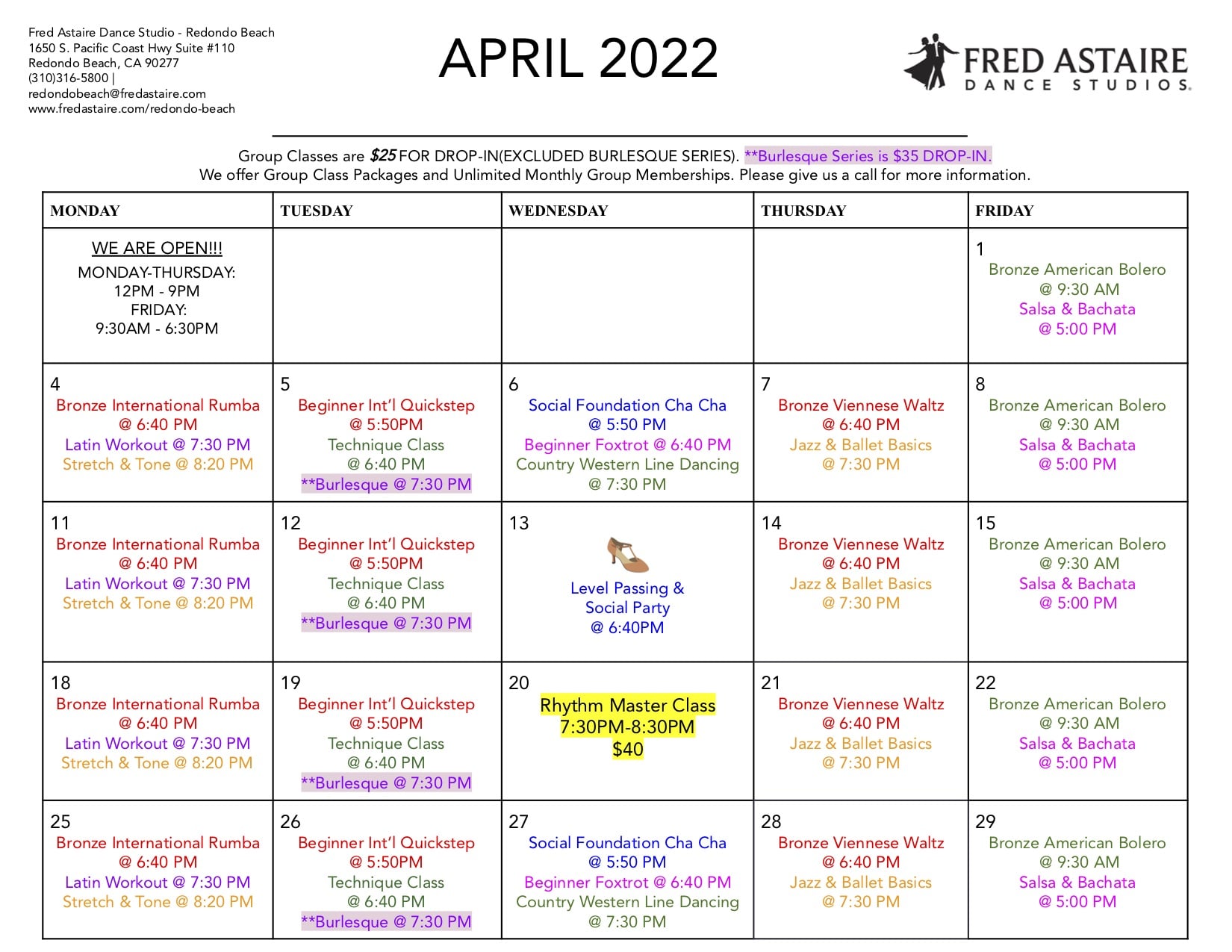 Event Calendar Fred Astaire Dance Studios of Redondo Beach